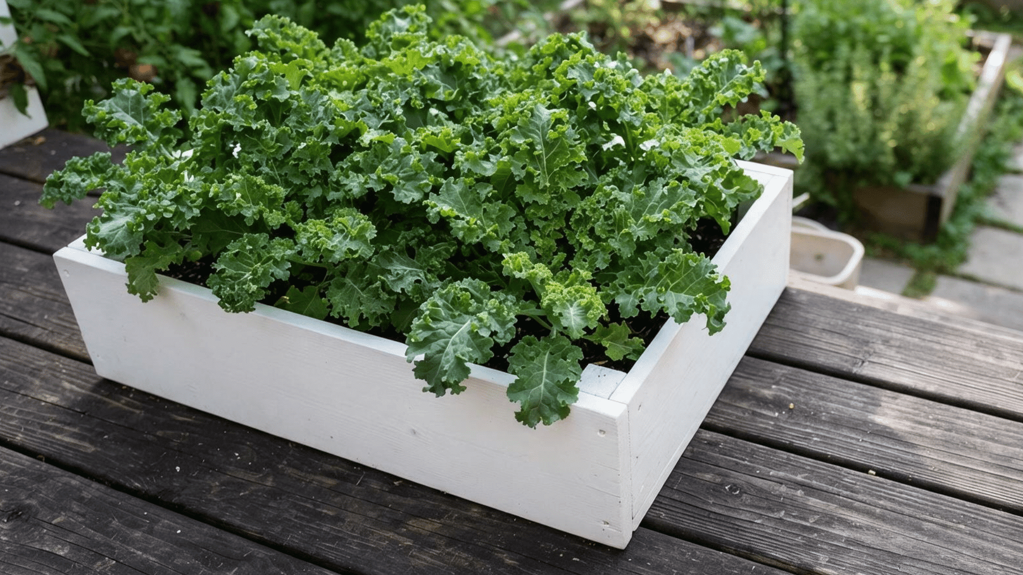 kale growing in a container with lush green leaves and healthy plants thriving in a home garden setting