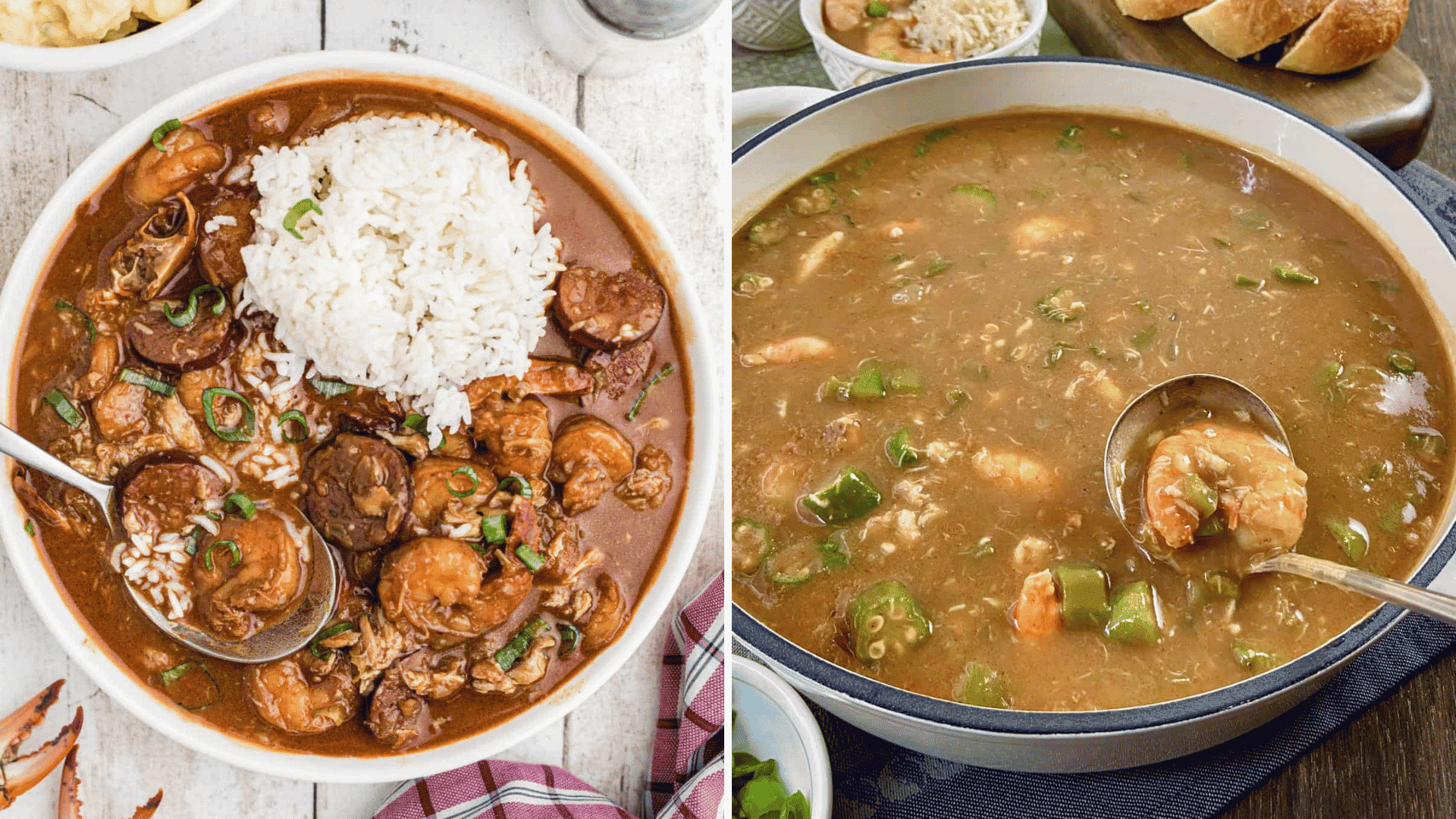 louisiana gumbo with chicken sausage shrimp and okra served with white rice and green onions