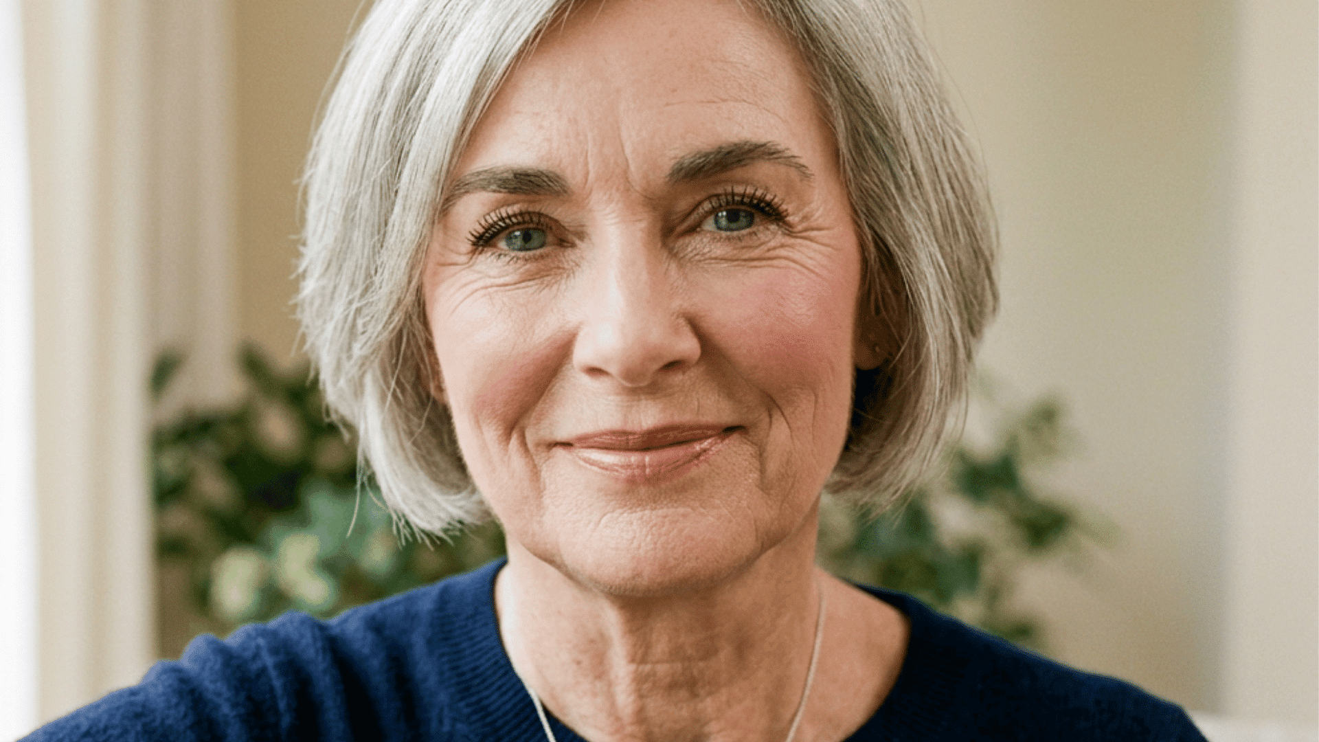 mature woman wearing hydrated natural makeup with soft rose blush mascara and neutral lipstick