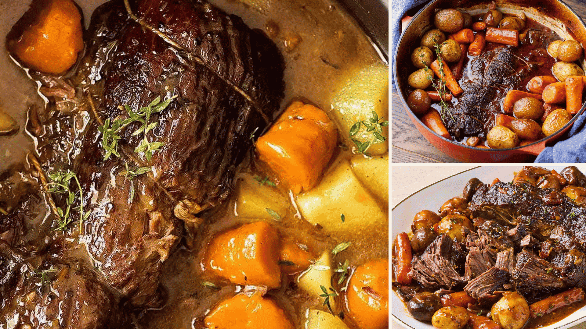 tender pot roast served with roasted carrots potatoes and rich gravy in a comforting family meal