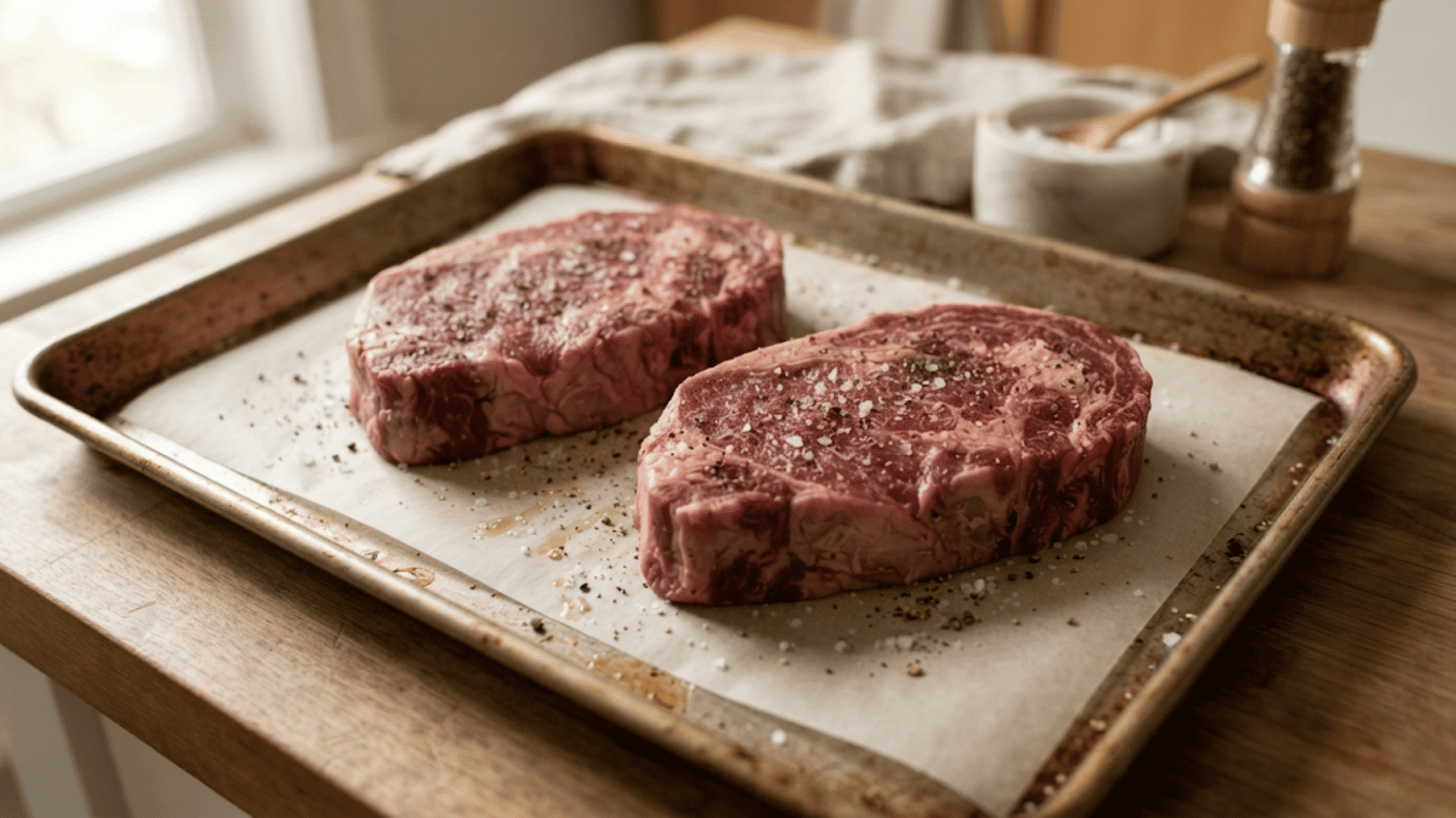 prepare and season the steak with salt and black pepper before grilling for a flavorful and evenly cooked result