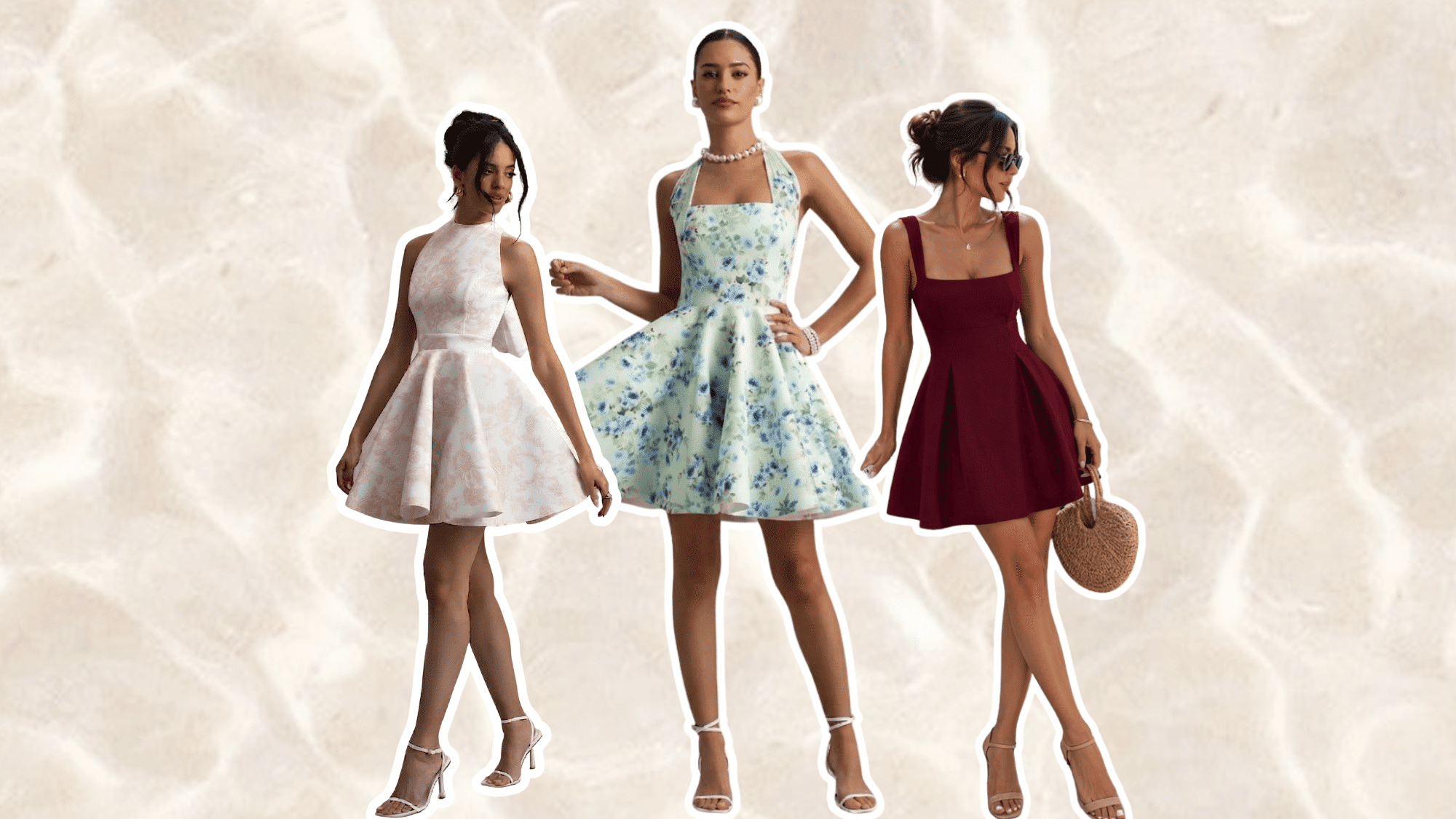 women wearing skater dresses with a fitted bodice and flared skirt for a playful feminine look