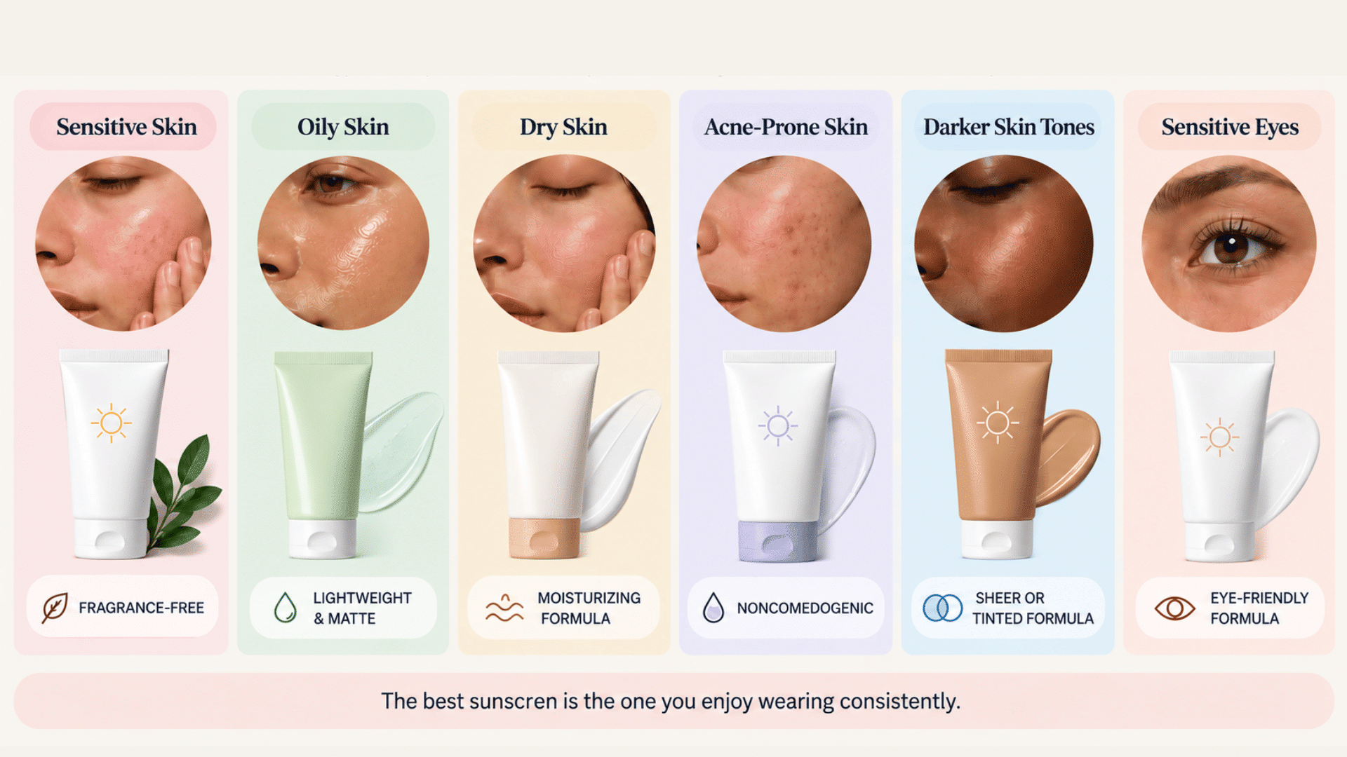 different sunscreen for sensitive oily dry acne prone and darker skin tones with options for sensitive eyes