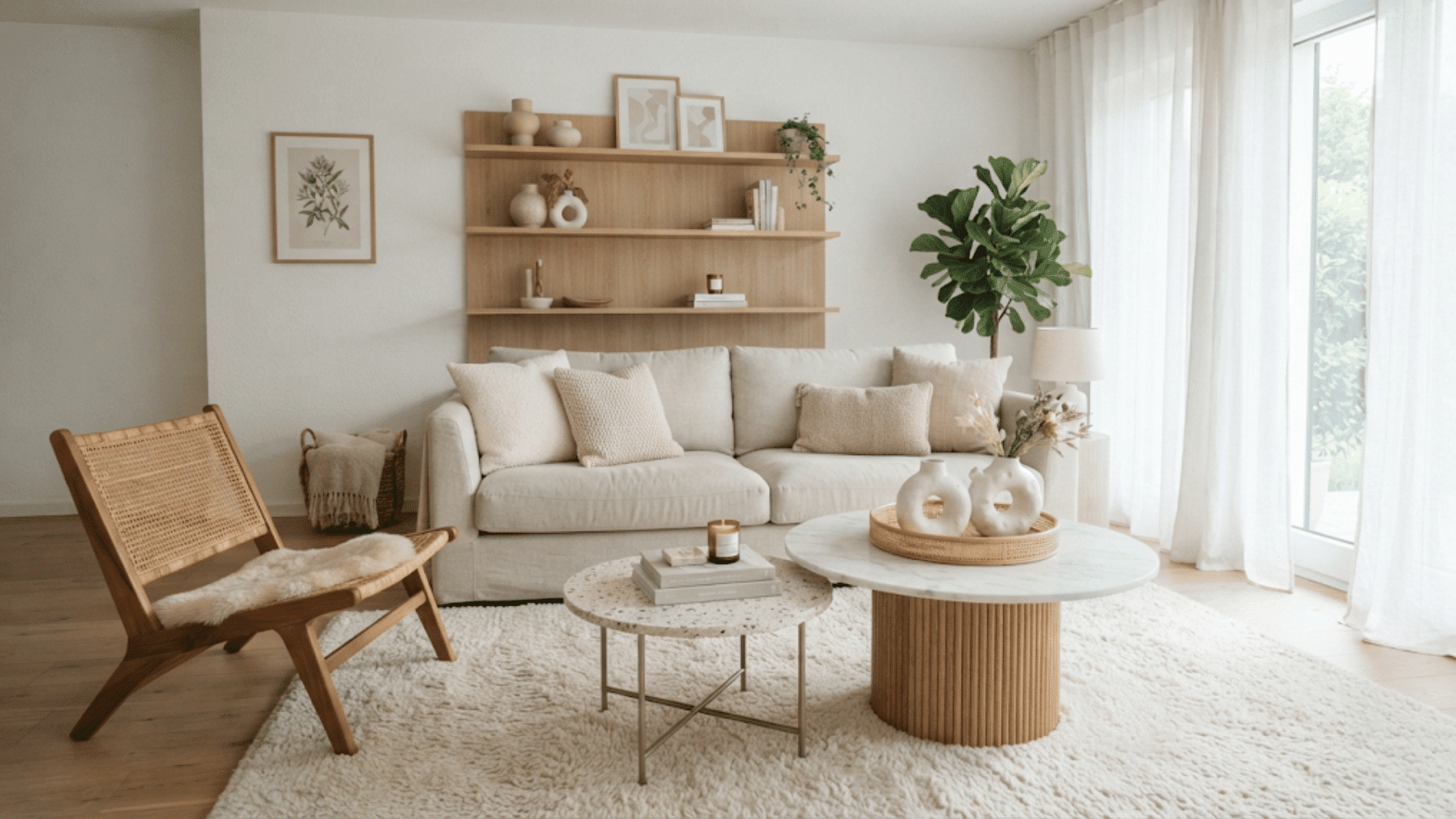 large area rug grounds a warm bedroom with neutral bedding wooden furniture soft decor and natural light