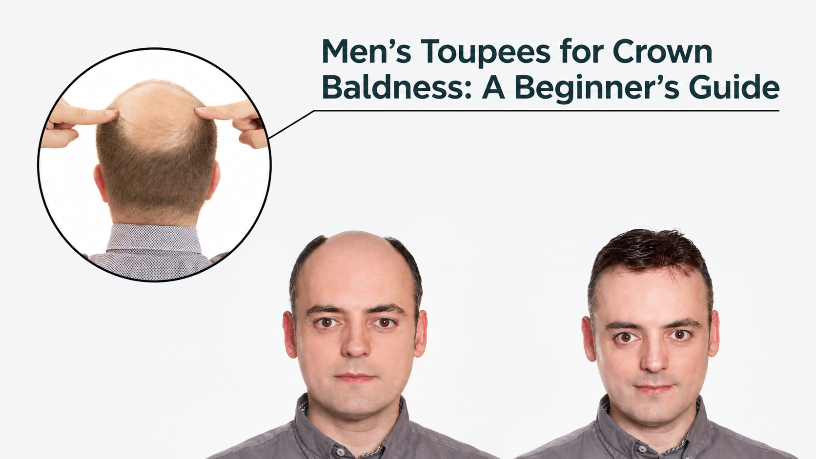 Two men with and without a toupee against a white background, showing hair transformation